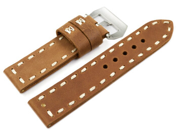 Uhrenarmband mit Breitdorn extra starkes Leder hellbraun 22mm