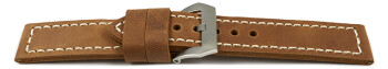 Uhrenarmband mit Breitdorn extra starkes Leder hellbraun 24mm