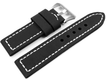 Uhrenarmband mit Breitdorn - extra starkes Leder- schwarz - 22mm