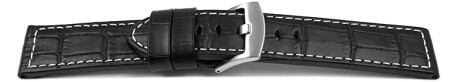 Uhrenarmband mit Breitdorn - Leder - Kroko - schwarz w. Naht - 22mm