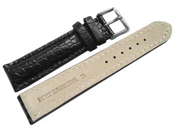 Uhrenarmband stark gepolstert echt Alligator schwarz 22/18mm Stahl