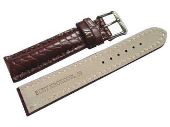 Uhrenarmband stark gepolstert echt Alligator dunkelbraun (rotbraun) 20mm Stahl