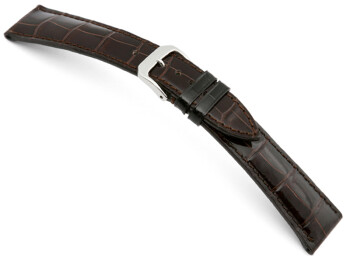 Uhrenarmband - echt Louisiana Kroko - matt - dunkelbraun 22mm Stahl
