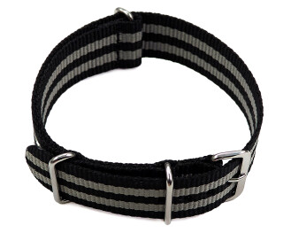 Uhrenarmband - Nylon - Nato - schwarz-grau gestreift 20mm