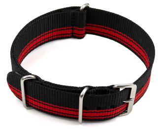 Uhrenarmband - Nylon - Nato - schwarz-rot II 18mm