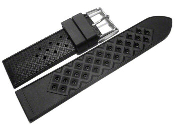 Uhrenarmband Silikon Carbon schwarz 20mm Gold