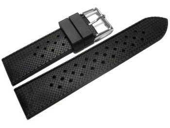 Uhrenarmband Silikon Carbon schwarz 22mm Stahl
