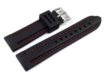 Dorn - Uhrenarmband Silikon - schwarz - rote Naht 22mm
