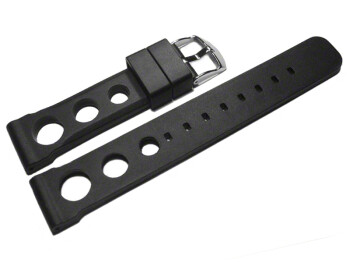 Uhrenarmband Silikon - extra stark - gelocht - schwarz 22mm