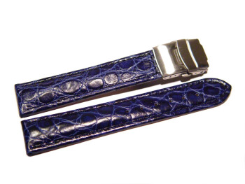 Faltschließe - Uhrenarmband - Leder - African - blau 18mm Stahl