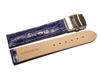 Faltschließe - Uhrenarmband - Leder - African - blau 18mm Stahl