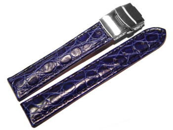 Faltschließe - Uhrenarmband - Leder - African - blau 20mm Stahl