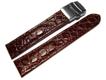 Faltschließe - Uhrenarmband - Leder - African - dunkelbraun 20mm Stahl