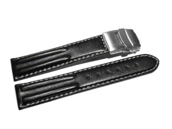 Faltschließe - Kalbsleder - Doppelpolster - schwarz 20mm Stahl