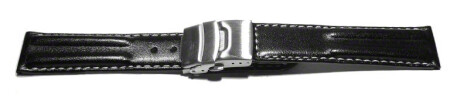 Faltschließe - Kalbsleder - Doppelpolster - schwarz 24mm Stahl