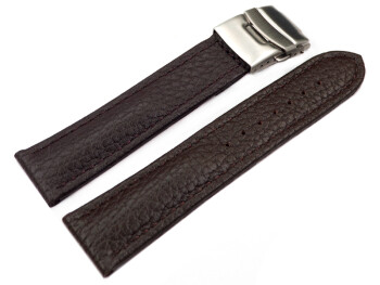 Faltschließe - Uhrenband - Leder - genarbt - dunkelbraun 20mm Stahl