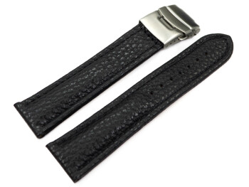 Faltschließe - Uhrenband - Leder - genarbt - schwarz TiT 24mm Gold