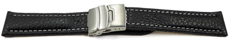 Faltschließe - Uhrenband - Leder - genarbt - schwarz w. Naht 22mm Stahl