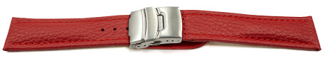 Faltschließe - Uhrenband - Leder - genarbt - rot TiT 18mm Stahl