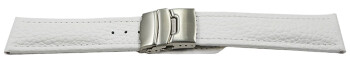 Faltschließe - Uhrenband - Leder - genarbt - weiß 20mm Stahl
