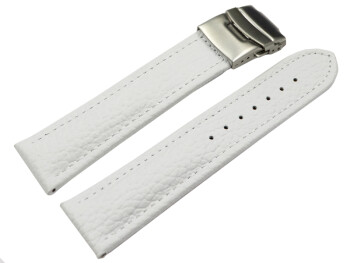 Faltschließe - Uhrenband - Leder - genarbt - weiß 26mm Stahl