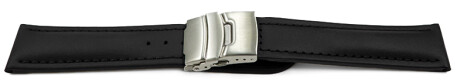 Faltschließe - Uhrenband - Leder - Glatt - schwarz 24mm Stahl