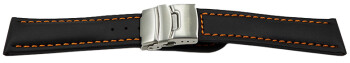Faltschließe - Uhrenband - Leder - Glatt - schwarz - orange Naht 22mm Gold