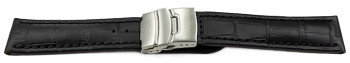 Faltschließe - Leder - Kroko - schwarz 18mm Stahl