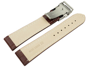 Faltschließe - Uhrenarmband - Leder - Kroko - dunkelbraun 22mm Stahl