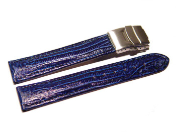 Faltschließe - Uhrenband - Kalbsleder - Teju - blau 18mm Stahl