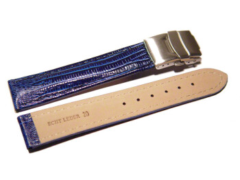 Faltschließe - Uhrenband - Kalbsleder - Teju - blau 18mm Stahl