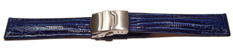Faltschließe - Uhrenband - Kalbsleder - Teju - blau 18mm Gold