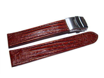 Faltschließe - Uhrenband - Kalbsleder - Teju - dunkelbraun 18mm Stahl