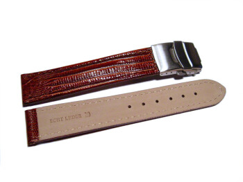 Faltschließe - Uhrenband - Kalbsleder - Teju - dunkelbraun 20mm Stahl