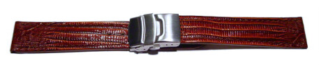 Faltschließe - Uhrenband - Kalbsleder - Teju - dunkelbraun 24mm Stahl