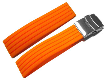 Faltschließe - Silikon - Stripes - orange 18mm