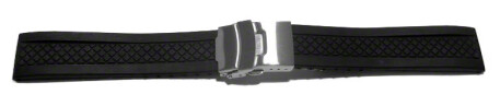 Faltschließe - Uhrenarmband Silikon - Karo - schwarz 24mm