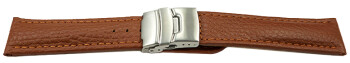 Faltschließe - Uhrenband - Leder - genarbt - hellbraun 18mm Stahl
