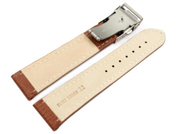 Faltschließe - Uhrenband - Leder - genarbt - hellbraun 18mm Stahl