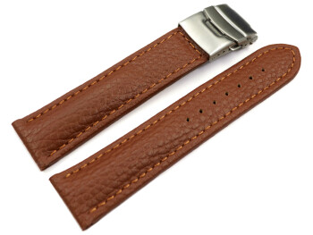 Faltschließe - Uhrenband - Leder - genarbt - hellbraun 22mm Gold