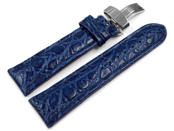 Kippfaltschließe - Uhrenarmband - Leder - African - blau 18mm Gold