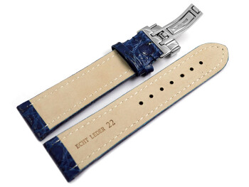 Kippfaltschließe - Uhrenarmband - Leder - African - blau 18mm Gold