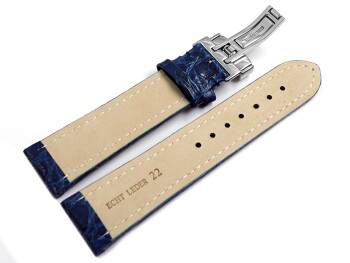 Kippfaltschließe - Uhrenarmband - Leder - African - blau 24mm Stahl