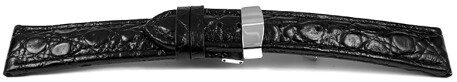 Kippfaltschließe - Uhrenarmband - Leder - African - schwarz 20mm Stahl