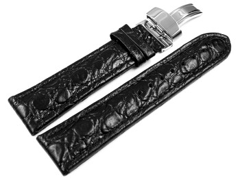 Kippfaltschließe - Uhrenarmband - Leder - African - schwarz 20mm Stahl