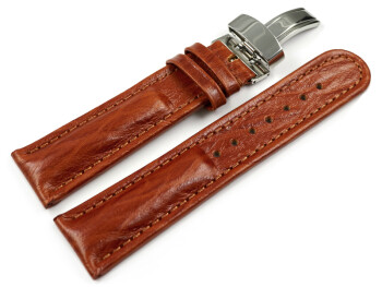 Kippfaltschließe - Uhrenarmband - Leder - Bark - braun 20mm Stahl