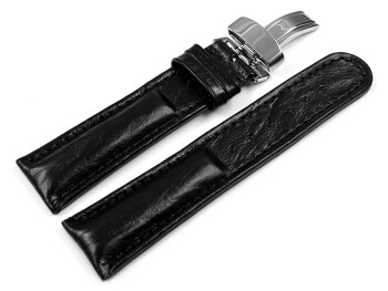 Kippfaltschließe - Uhrenarmband - Leder - Bark - schwarz 22mm Stahl