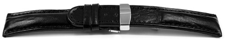 Kippfaltschließe - Uhrenarmband - Leder - Bark - schwarz 24mm Stahl