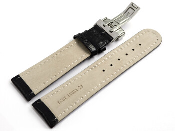 Kippfaltschließe - Uhrenarmband - Leder - Bark - schwarz 24mm Gold
