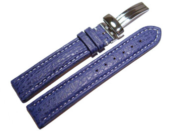Kippfaltschließe - Uhrenband - echt Hai - dunkelblau - 18mm Stahl